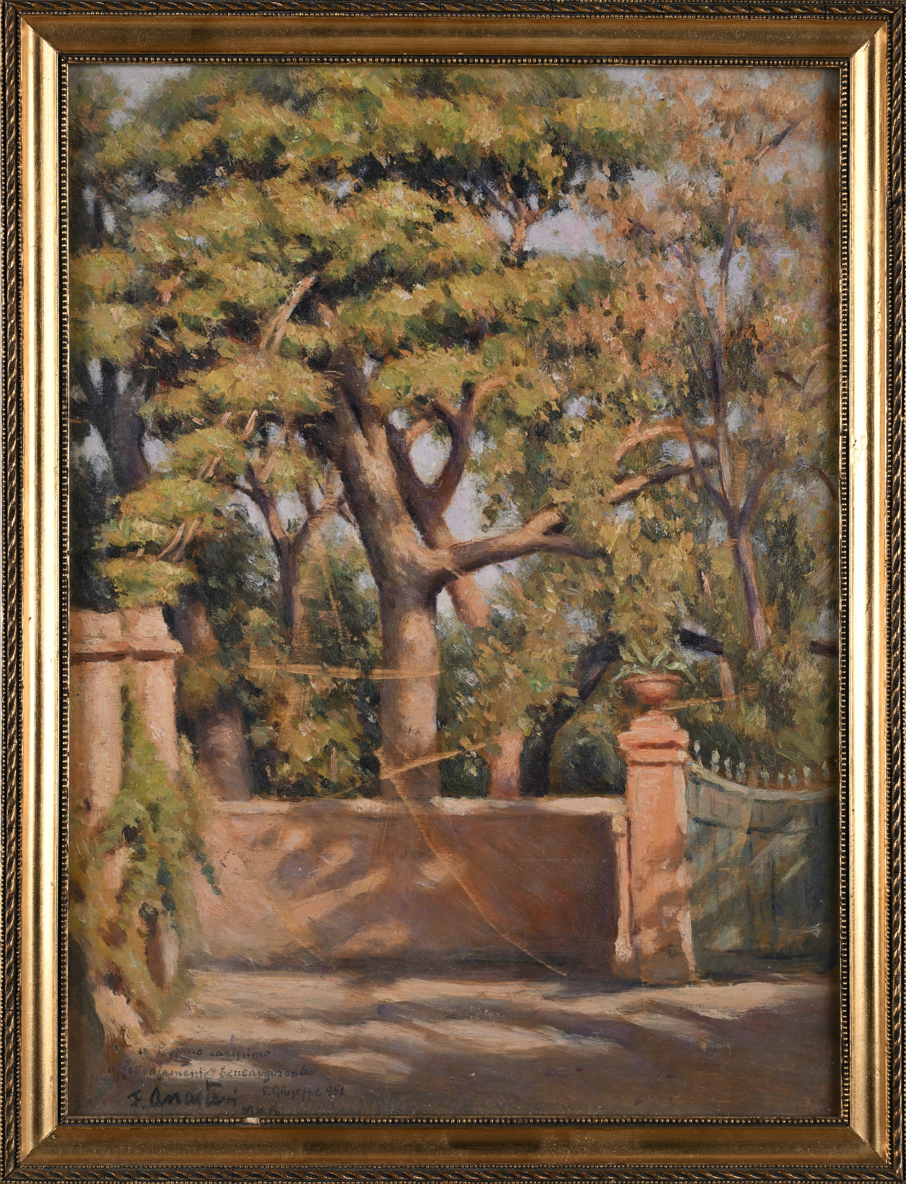Franco Anastasi - Alberi nella villa, olio su tela (1951)