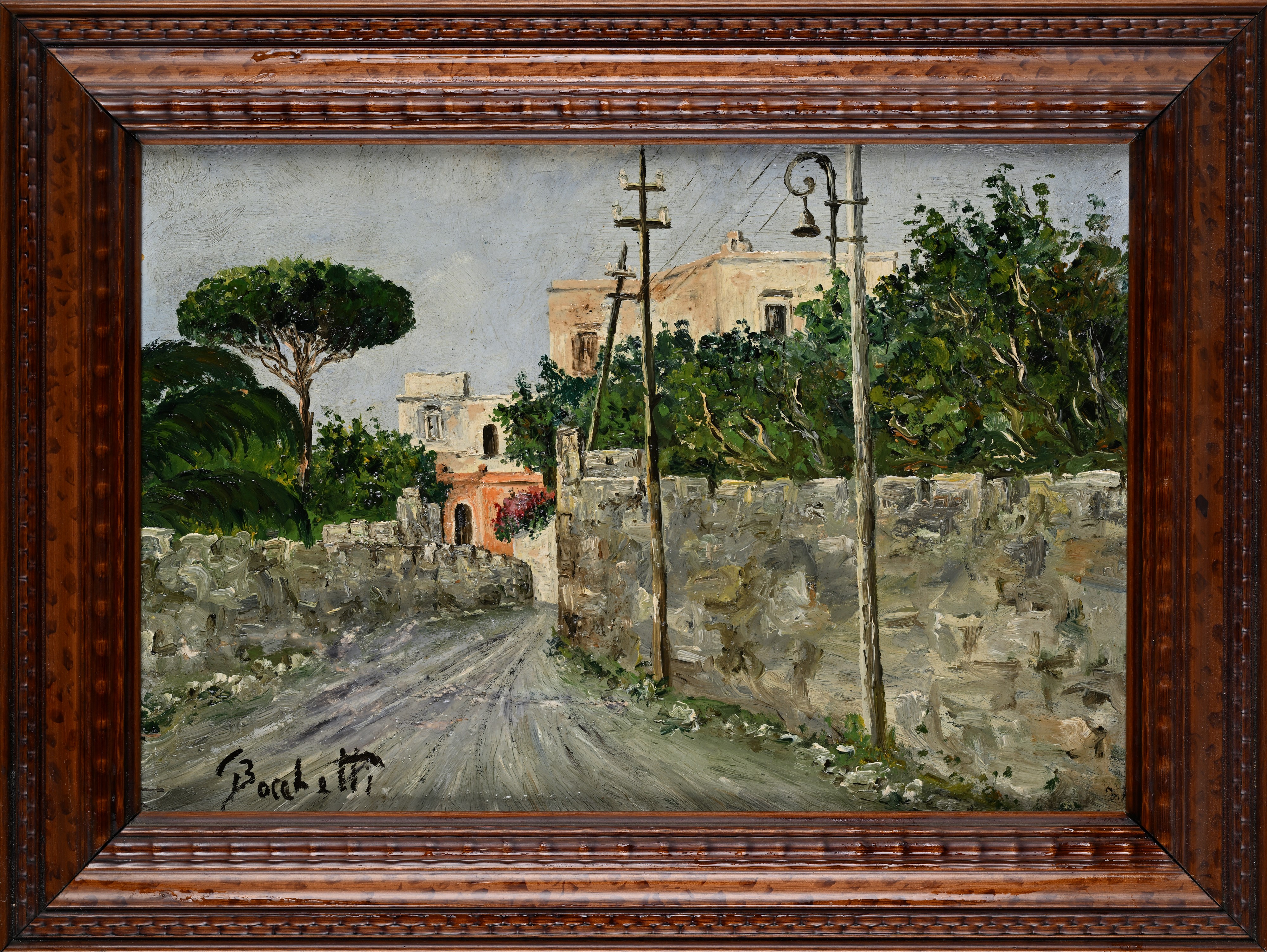 Gaetano Bocchetti - Strada in periferia, olio su legno