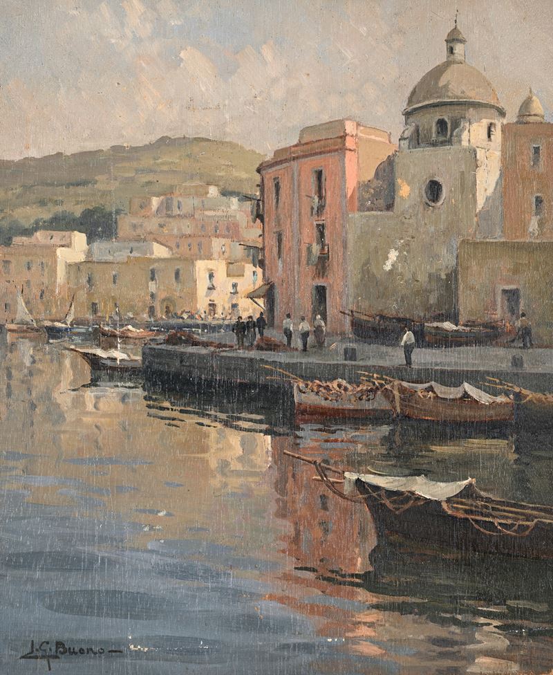 Leon Giuseppe Buono - Porticciolo in una cittadina sul mare