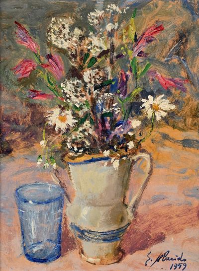 Natura morta di fiori, olio su cartone (1959)