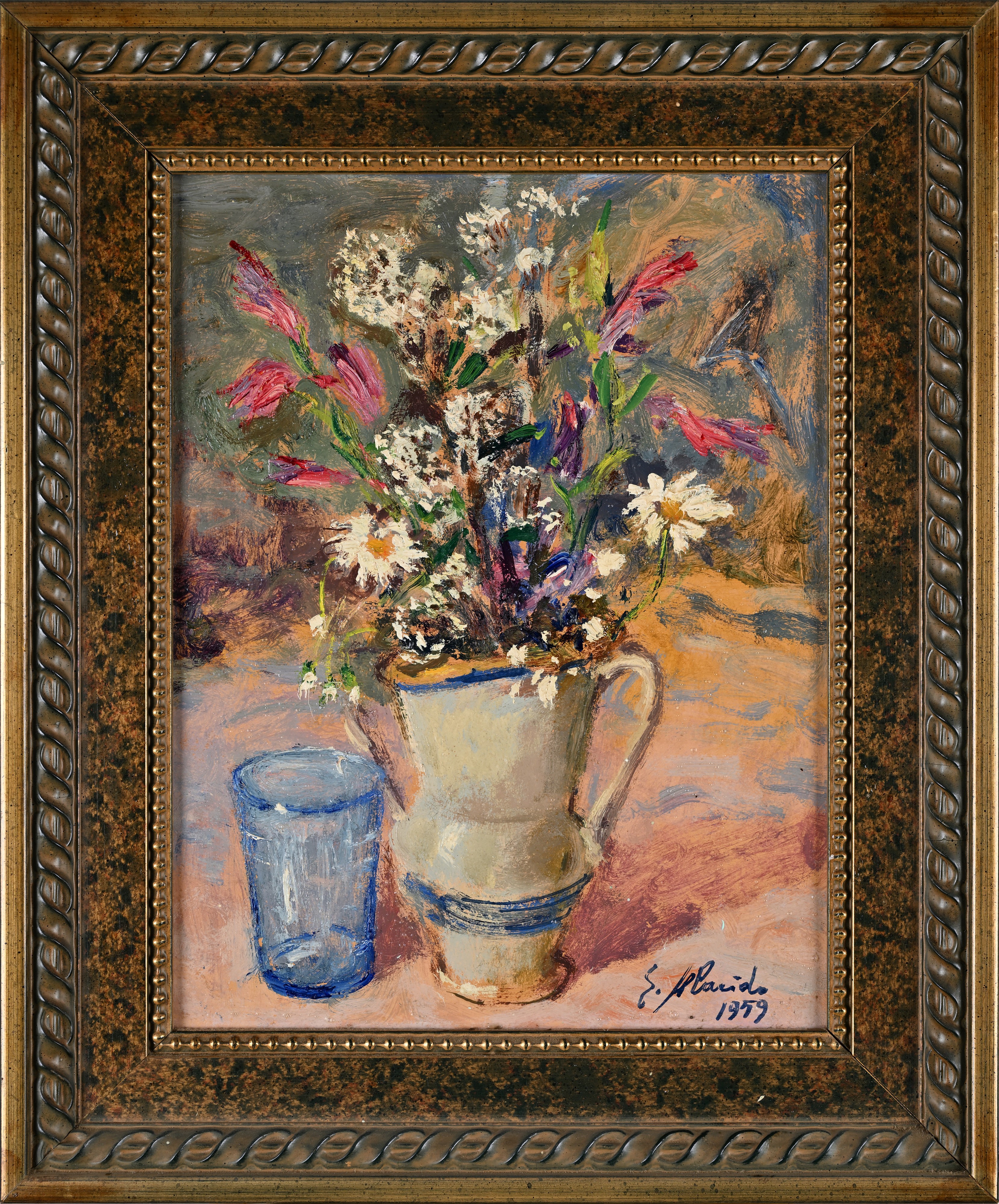 Errico Placido - Natura morta di fiori, olio su cartone (1959)