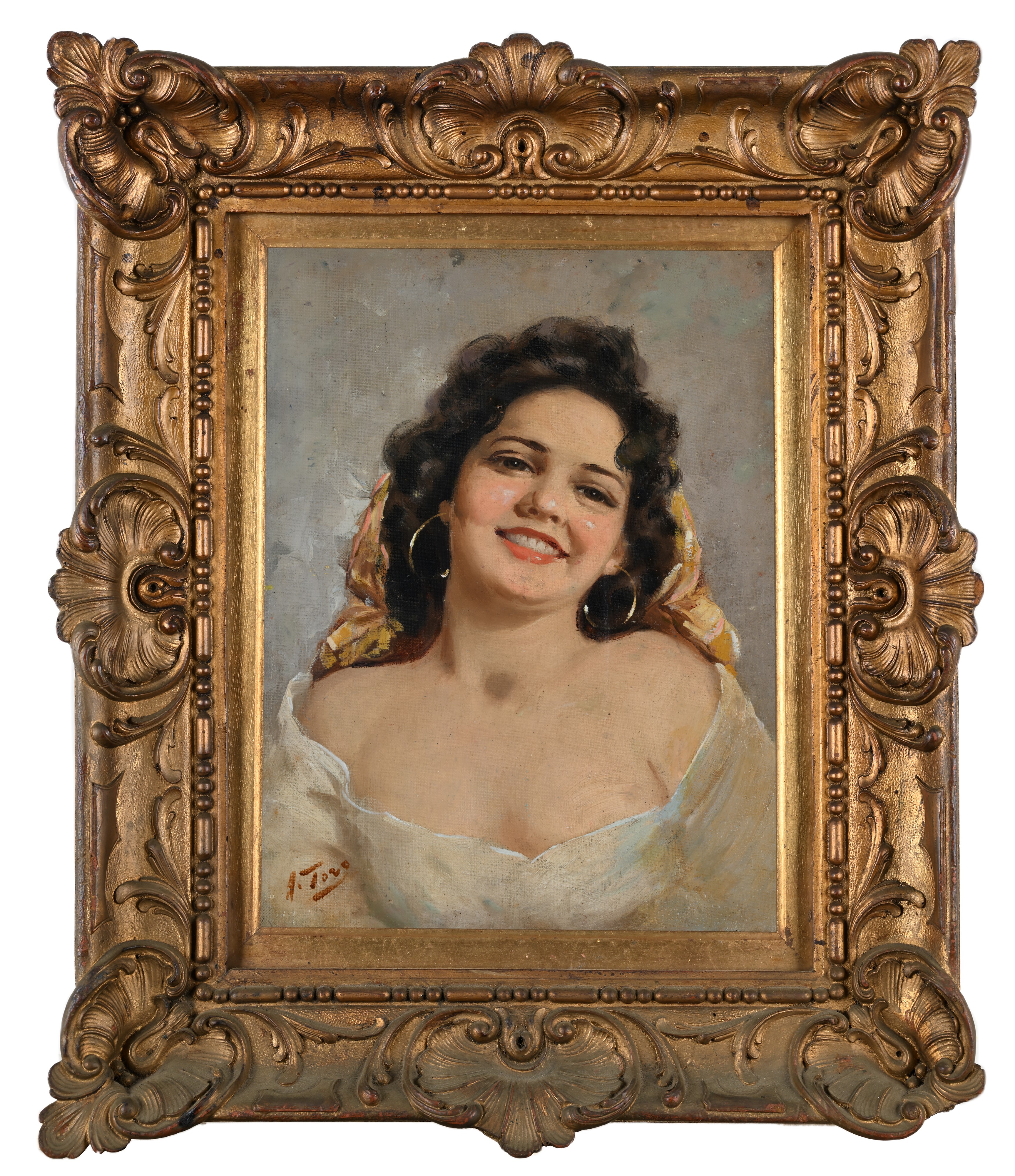 Attilio Toro - Ritratto di ragazza sorridente, olio su tela
