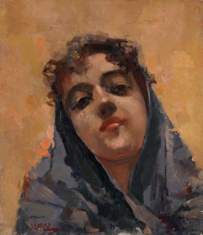 Volto femminile, olio su tela