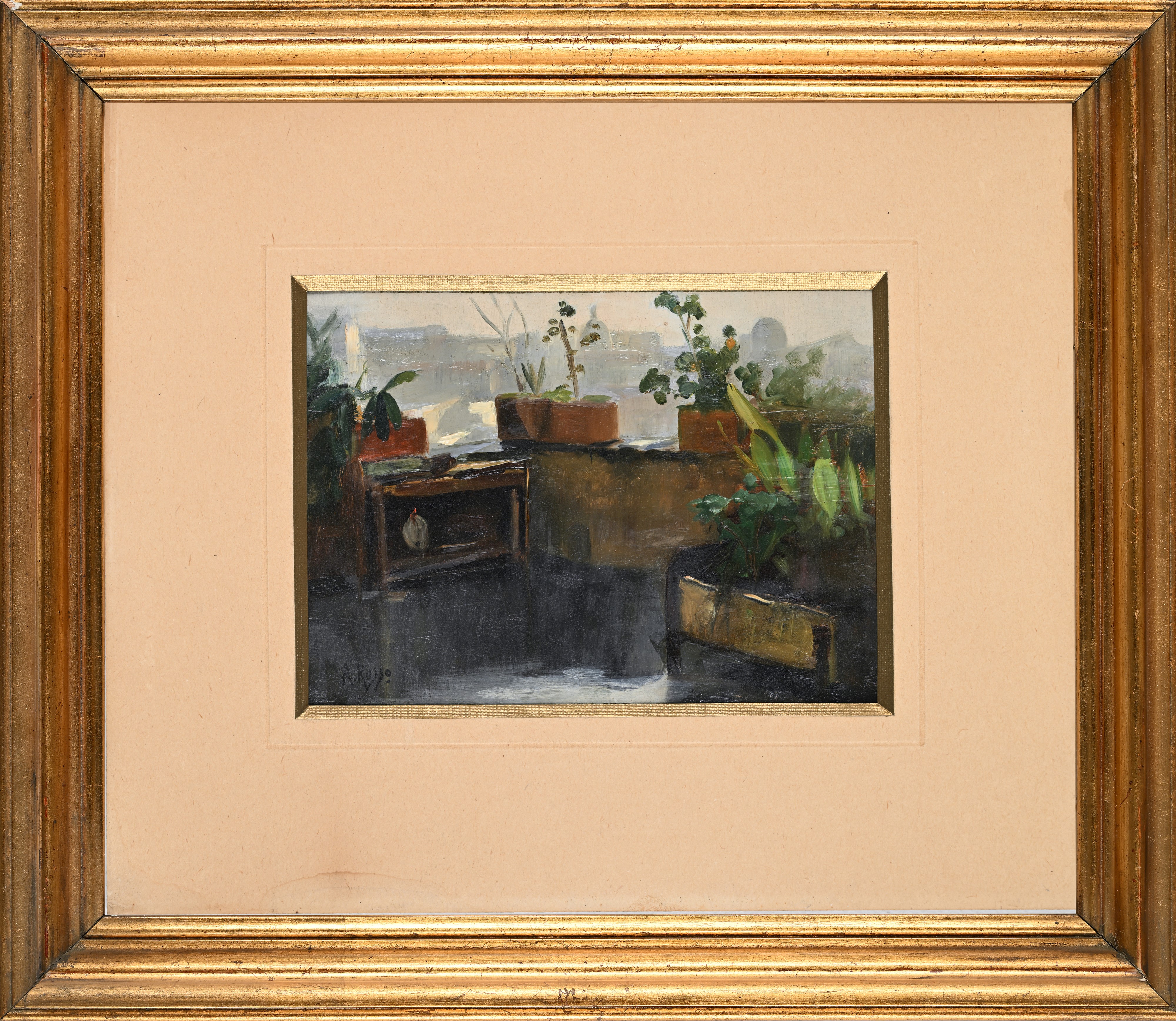 Scuola Napoletana del XX Secolo - Marina napoletana e A. Russo, Terrazza a Napoli
