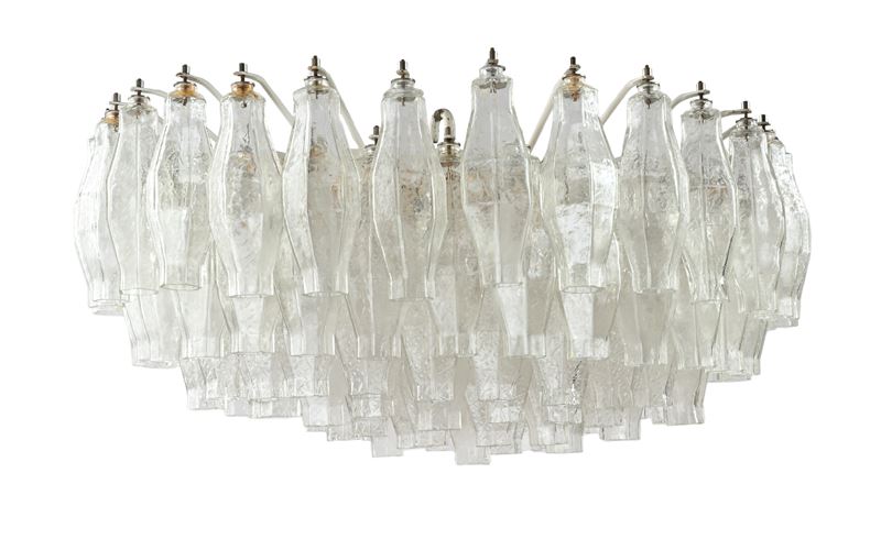 Lampadario da soffitto con diffusori in vetro trasparente in stile poliedri