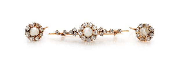 Parure antica in oro, perle naturali e diamanti