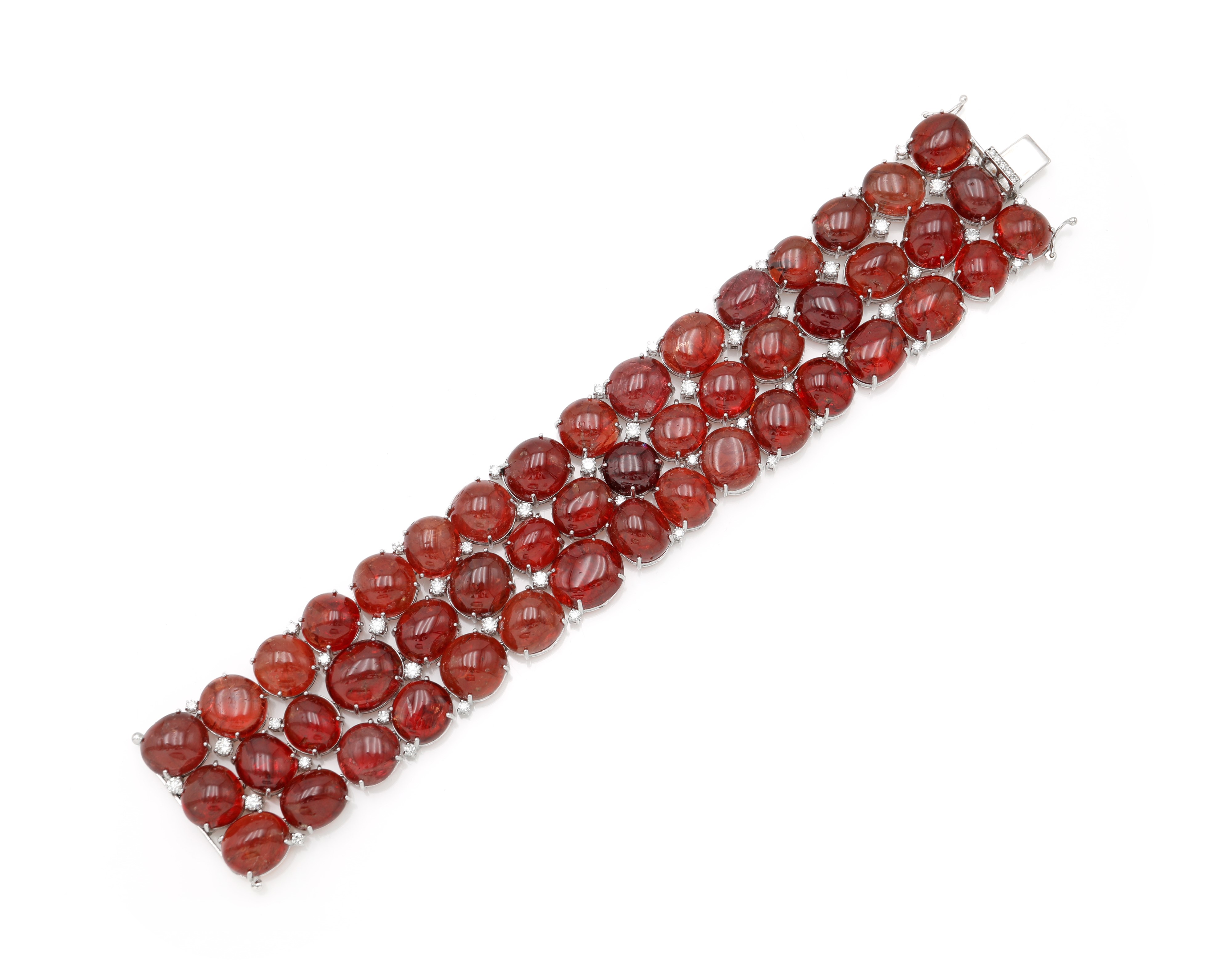Bracciale in oro bianco 585/000 con spinelli cabochon e diamanti
