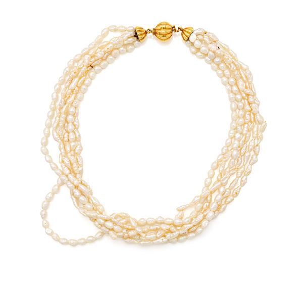 Collana torchon in oro e perle.