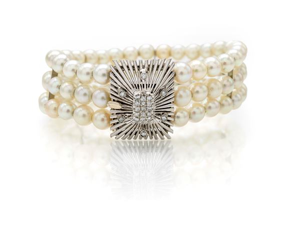 Bracciale in perle, oro e diamanti