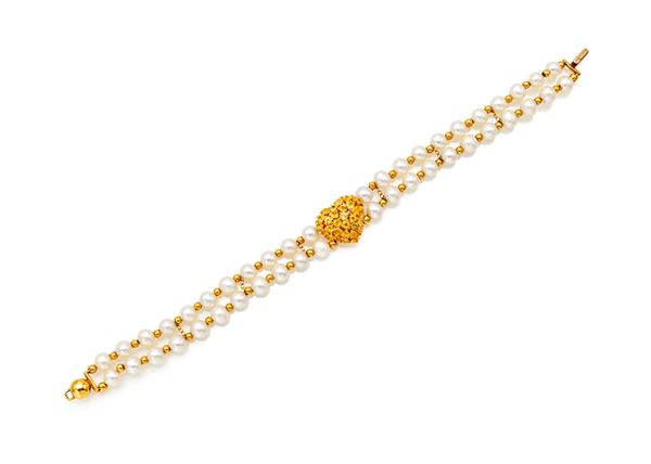 Trea, bracciale in oro, perle e quarzi citrino