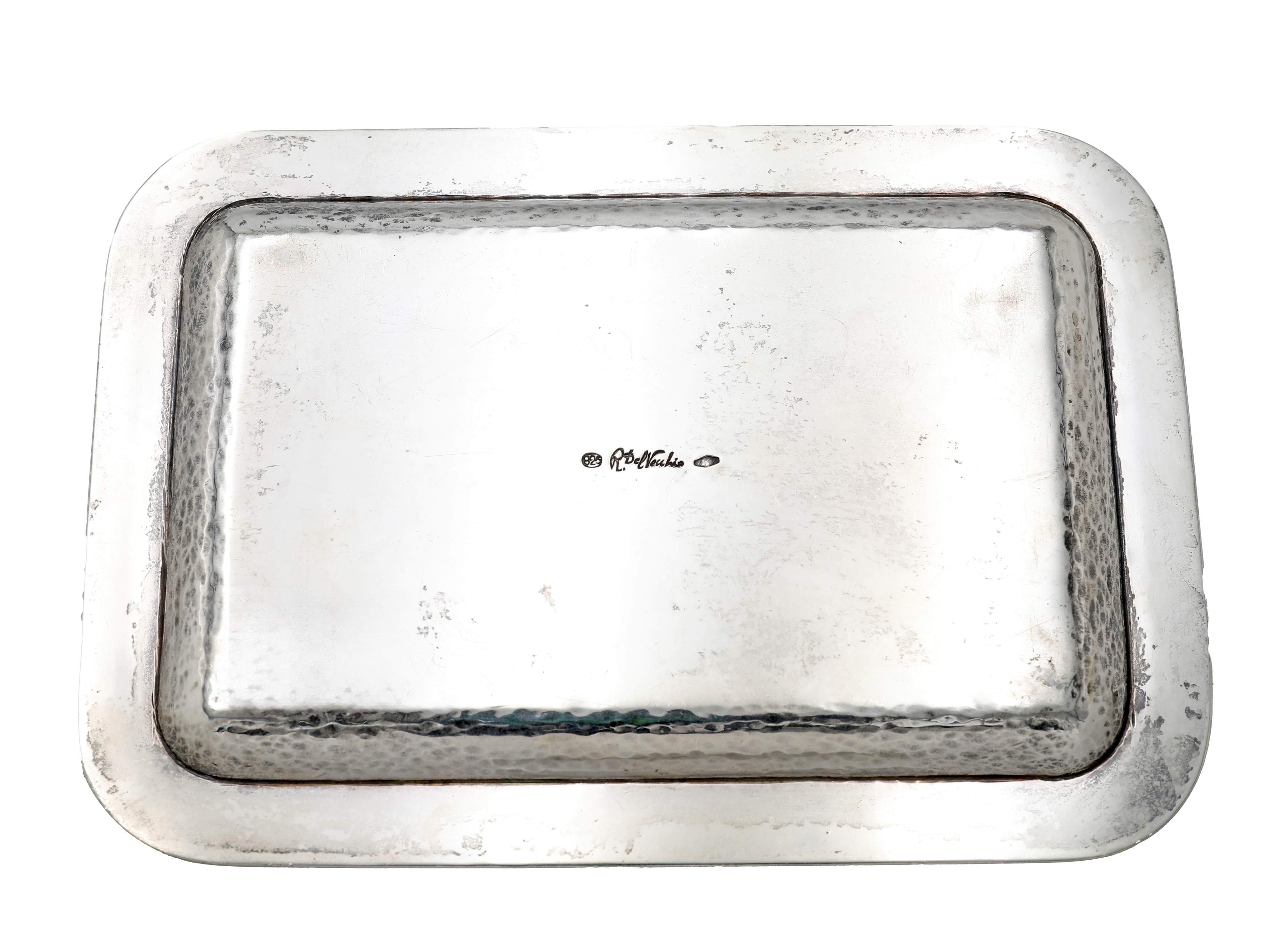 R. del Vecchio, Piattino svuota tasche in argento 925/000 inciso con orso