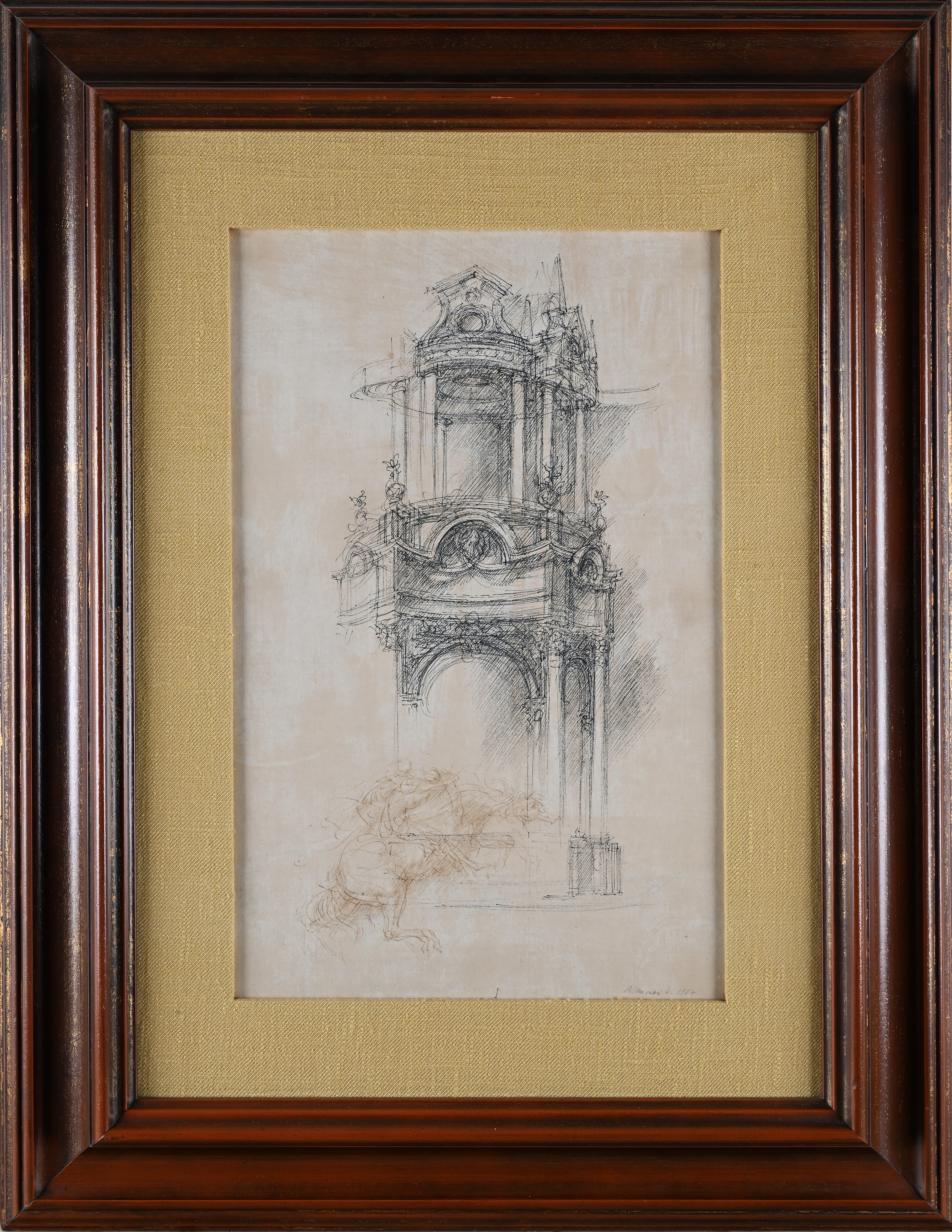 Riccardo Tommasi Ferroni - Coppia di disegni raffiguranti chiese barocche
