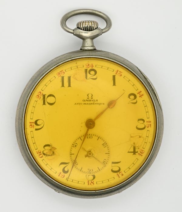 Omega Anti-Magnetique (Cal. 19LB) - Orologio da tasca con scappamento ad ancora e spirale Breguet remontoir da uomo in acciaio