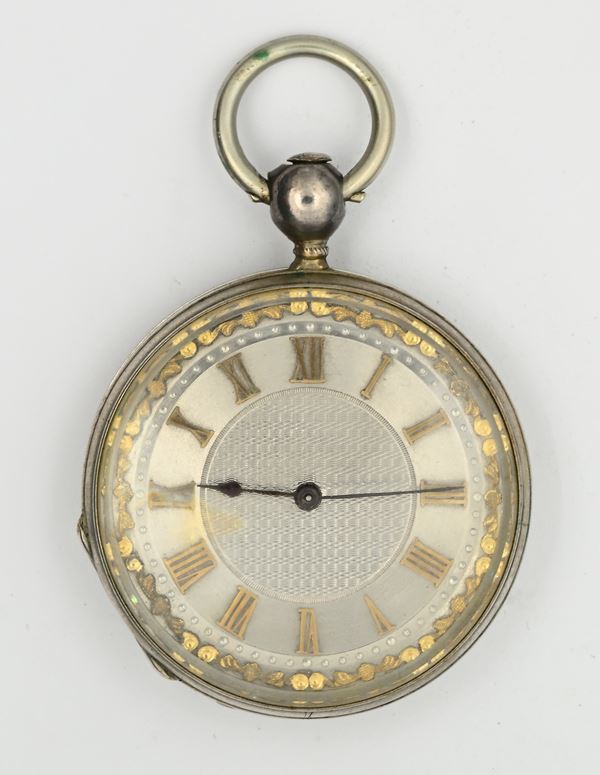 Orologio da tasca con scappamento a cilindro carica a chiavetta da uomo in argento 935/000 