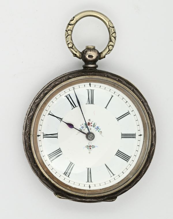 Orologio da tasca con scappamento a cilindro e carica a chiavetta in argento 935/000  (1880/90)  - Auction Time Auction - Pocket Watches - Casa d'Aste Arcadia