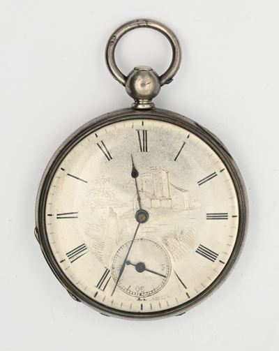 Orologio da tasca con scappamento a cilindro, carica a chiavetta, metallo argentato, quadrante co...