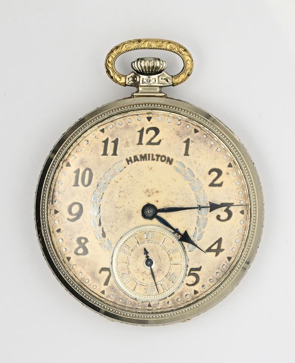 Hamilton 912 (Watch Co. Lancaster PA.) - Orologio da tasca  con scappamento ad ancora con regolazione micrometrica remontoir da uomo in metallo placcato in oro bianco 14Kt