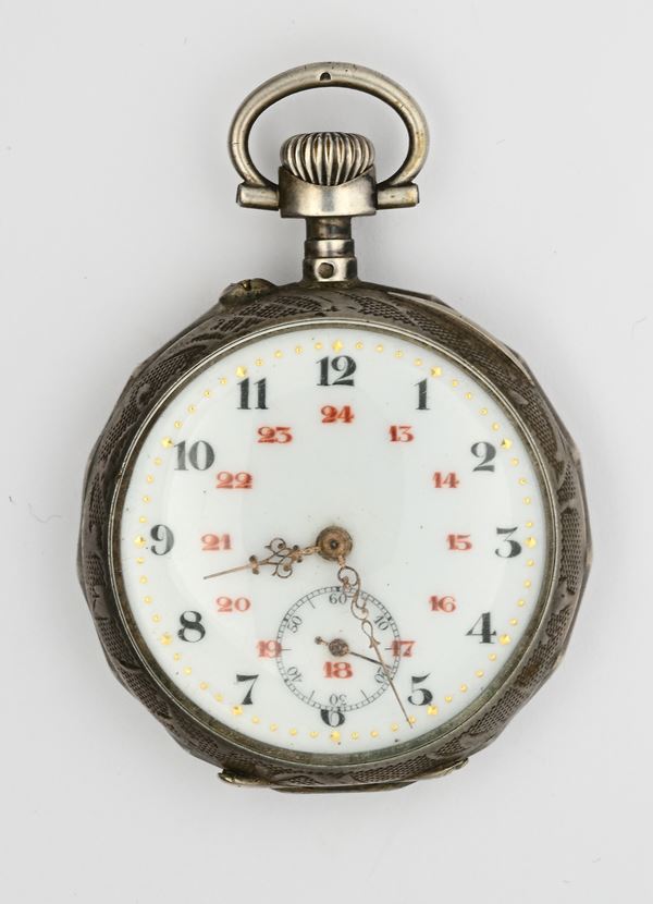 Orologio da tasca con scappamento a cilindro remontoir da uomo in argento 800/000, cassa con punzoni francesi