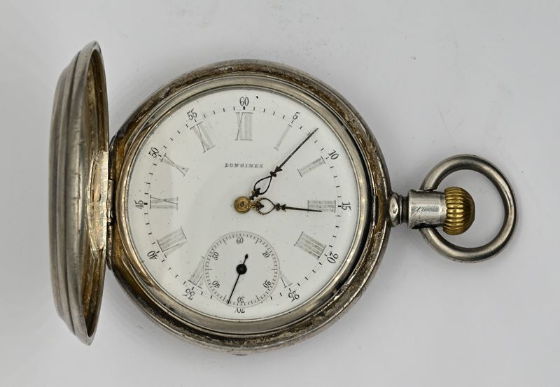 Longines, Orologio da tasca savonette con scappamento ad ancora e spirale Breguet “remontoir”