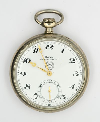 Doxa, Orologio da tasca anti-magnetico con scappamento ad ancora remontoir e cassa in argentan
