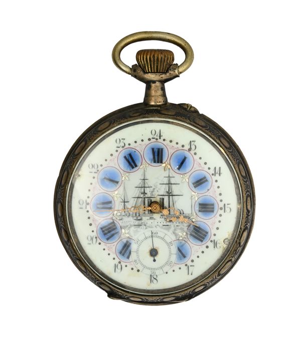 Orologio da tasca con scappamento ad ancora remontoir da uomo in argento 800/000