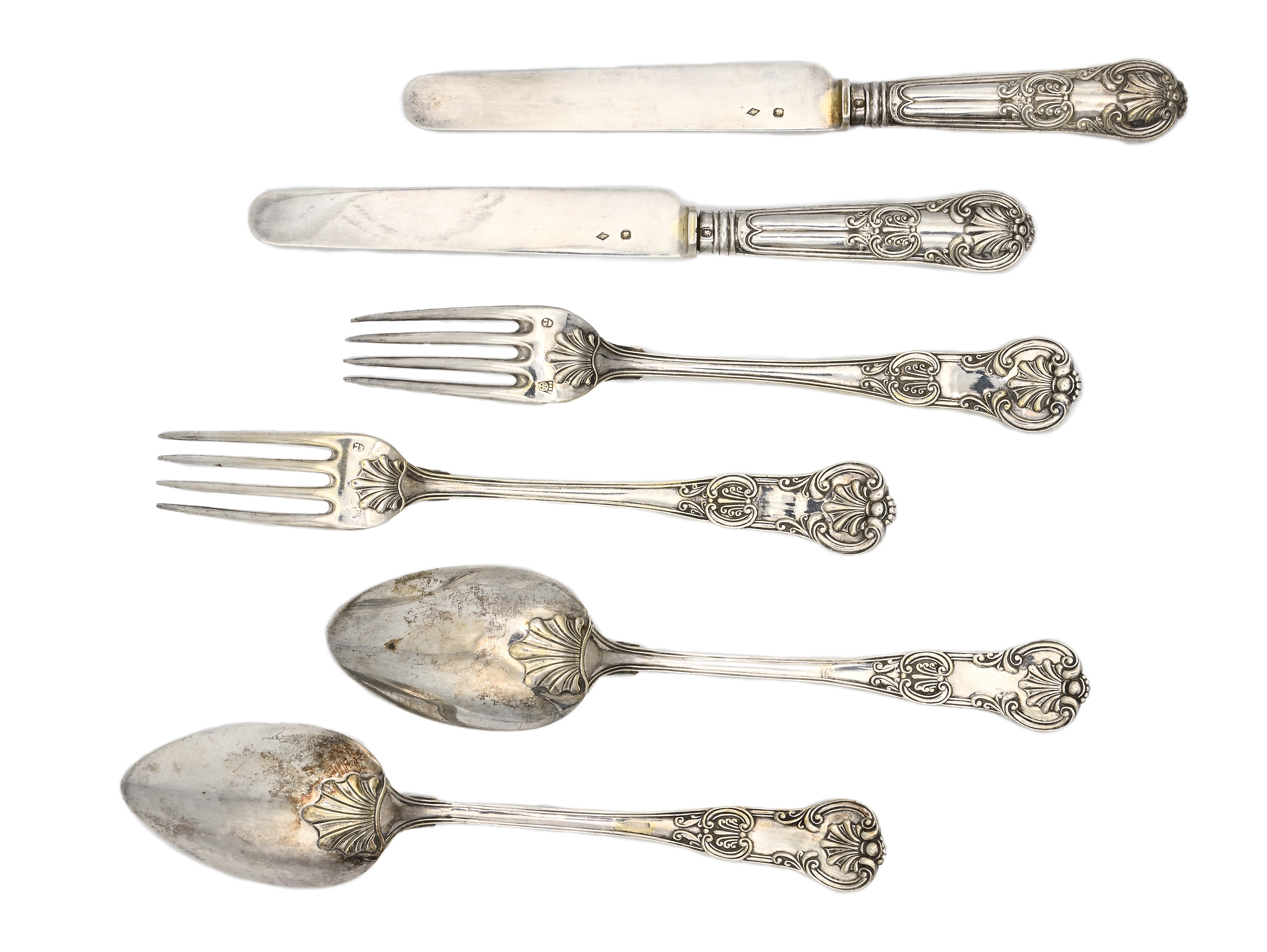 Servizio di posate da dolce “King Pattern”, set per due persone con stemmi incisi