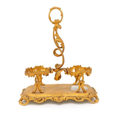 Porta ampolle da tavola in bronzo dorato per olio e aceto