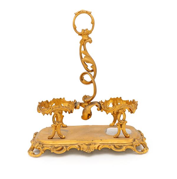 Porta ampolle da tavola per olio e aceto in bronzo dorato