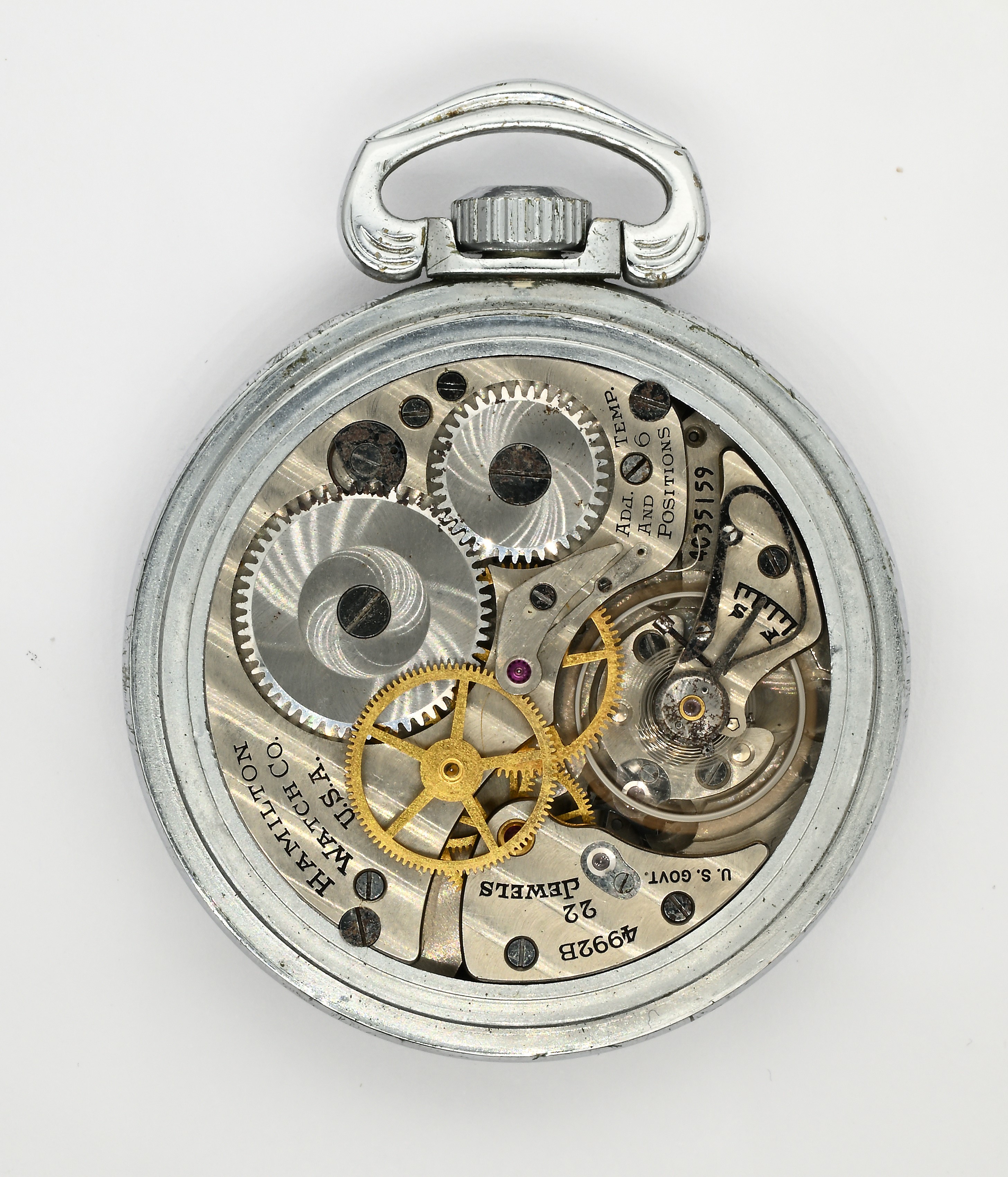 Hamilton Watch Co. U.S.A., Orologio militare da tasca 24 ore, modello 33106 G.C.T. Navigation, ca...