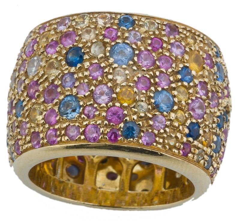 Anello a Fascia con Zaffiri Multicolor