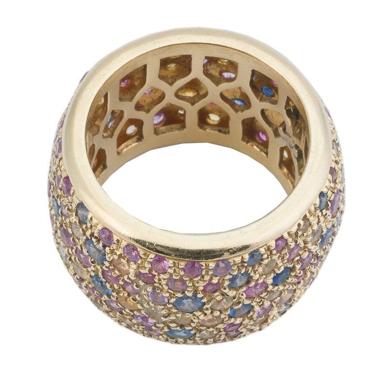 Anello a Fascia con Zaffiri Multicolor