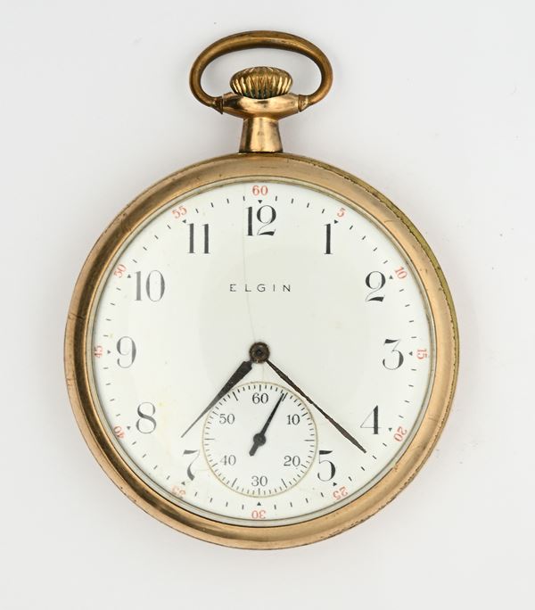 Elgin Natl Watch Co. U.S.A. - Orologio da tasca con scappamento ad ancora con regolazione micrometrica remontoir da uomo in metallo placcato in oro giallo