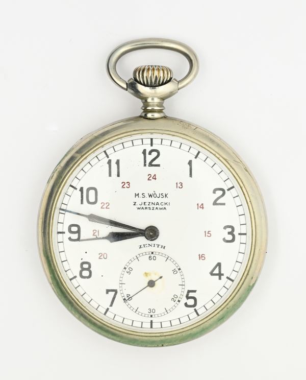 Zenith M.S. Wojsk Z. Jeznacki Warszawa (n.7046652) per l'esercito Polacco - Orologio militare da tasca con scappamento ad ancora spirale Breguet remontoir da uomo in metallo 