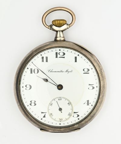 Chronometre Myrto, Orologio da tasca in argento 800/000 con scappamento ad ancora remontoir e car...