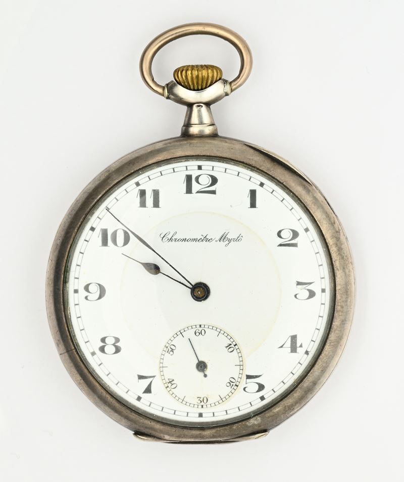 Chronometre Myrto, Orologio da tasca in argento 800/000 con scappamento ad ancora remontoir e car...