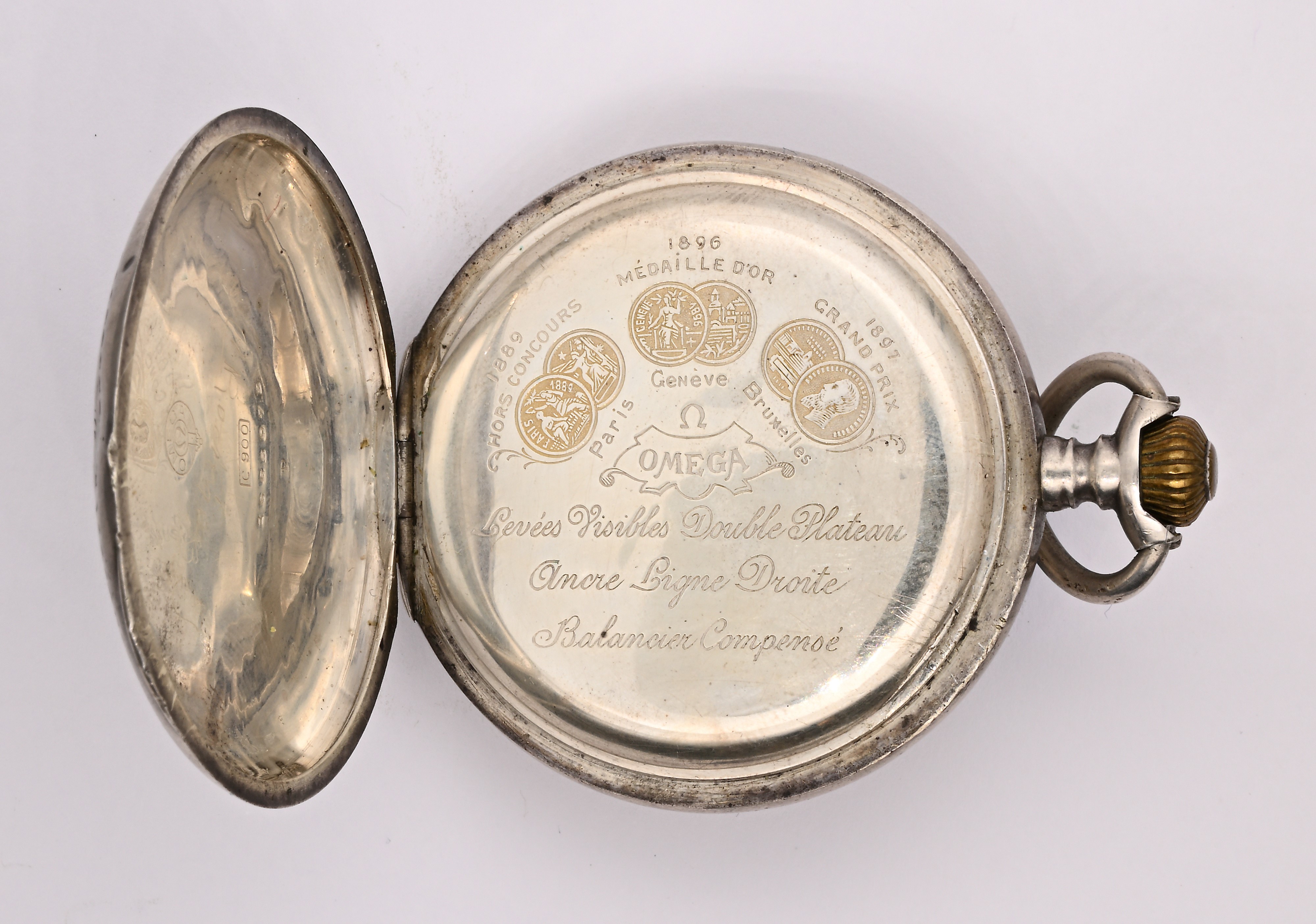 Omega, Orologio da tasca in argento 900/000 con savonette, scappamento ad ancora spirale Breguet ...