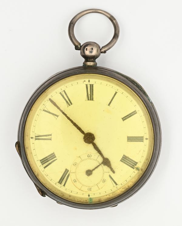 Orologio da tasca con scappamento ad ancora carica a chiavetta da uomo in argento sterling con cassa punzonata Birmingham 1885