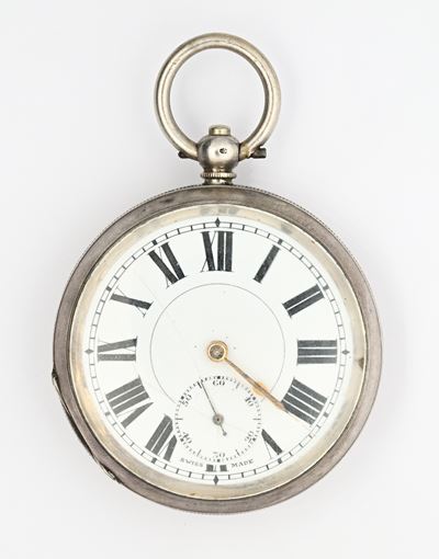 Orologio da tasca anonimo svizzero, scappamento ad ancora a carica a chiavetta, argento 925/000