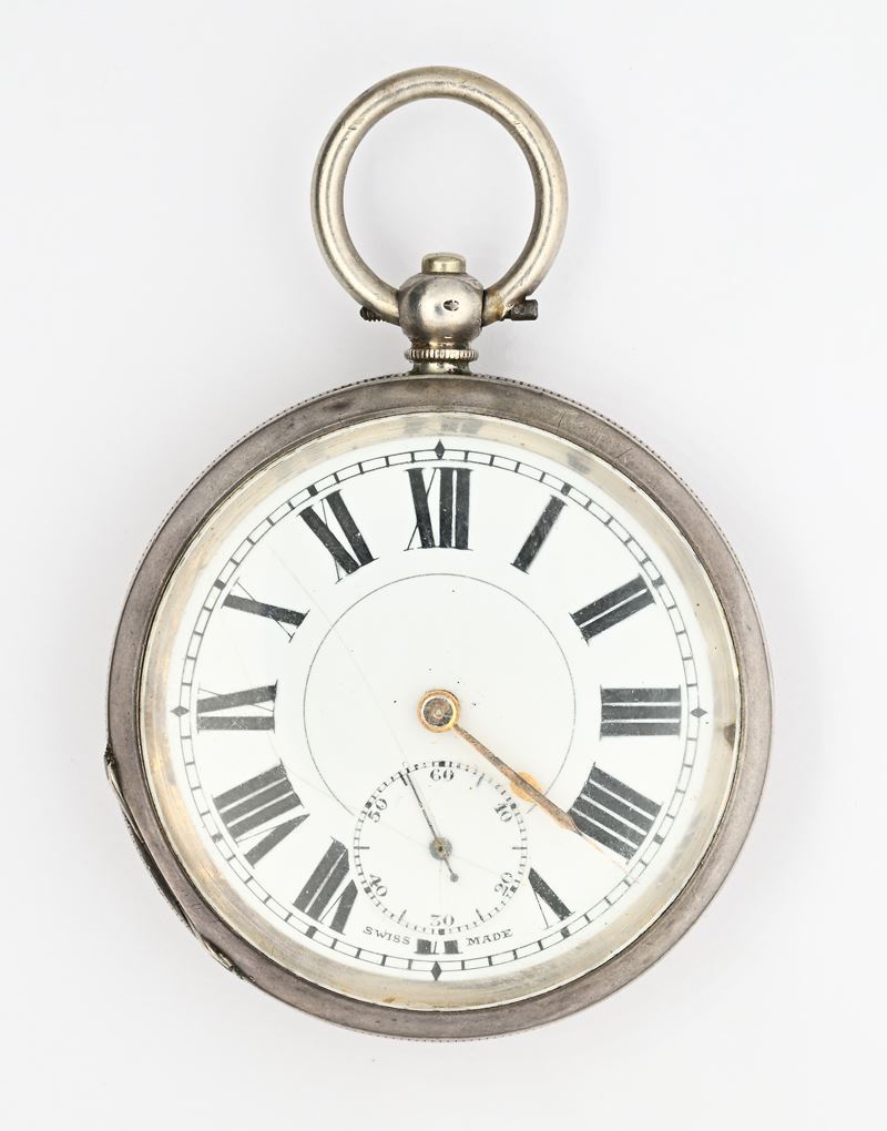 Orologio da tasca svizzero anonimo, scappamento ad ancora e carica a chiavetta, argento 925/000