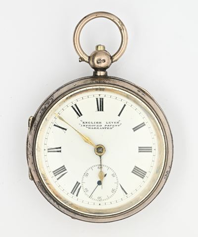 Orologio da tasca con scappamento ad ancora inglese, Improved Patent, argento sterling punzonato ...