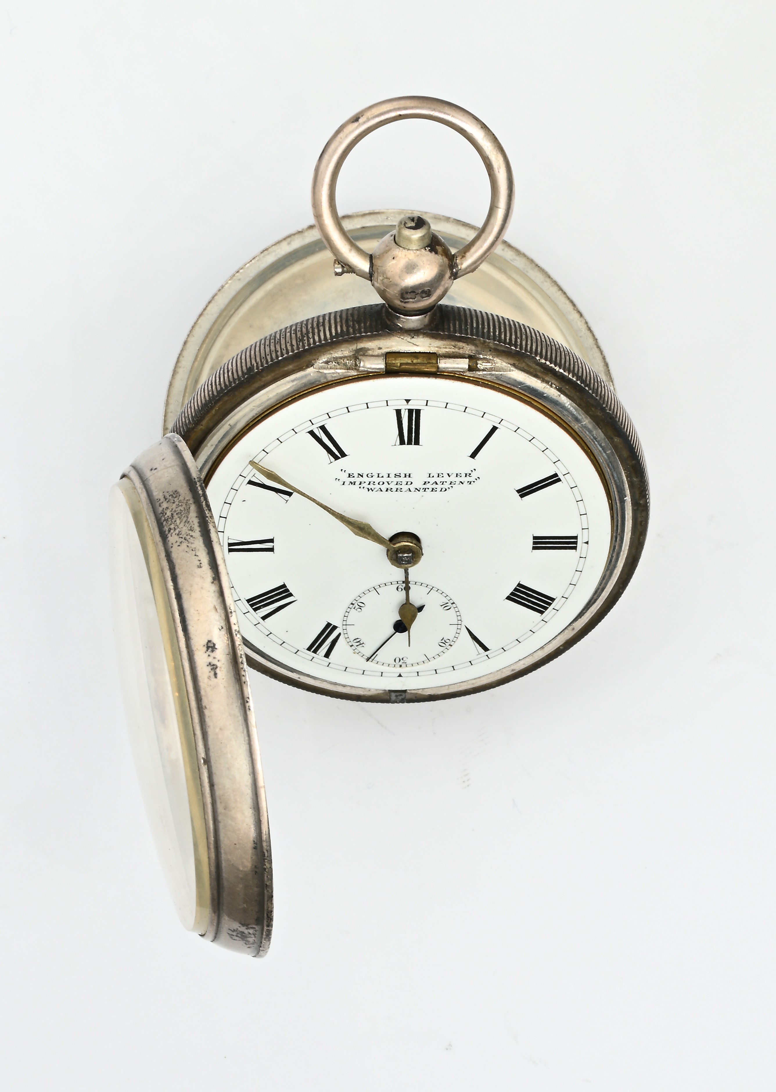 Orologio da tasca con scappamento ad ancora inglese, Improved Patent, argento sterling punzonato ...