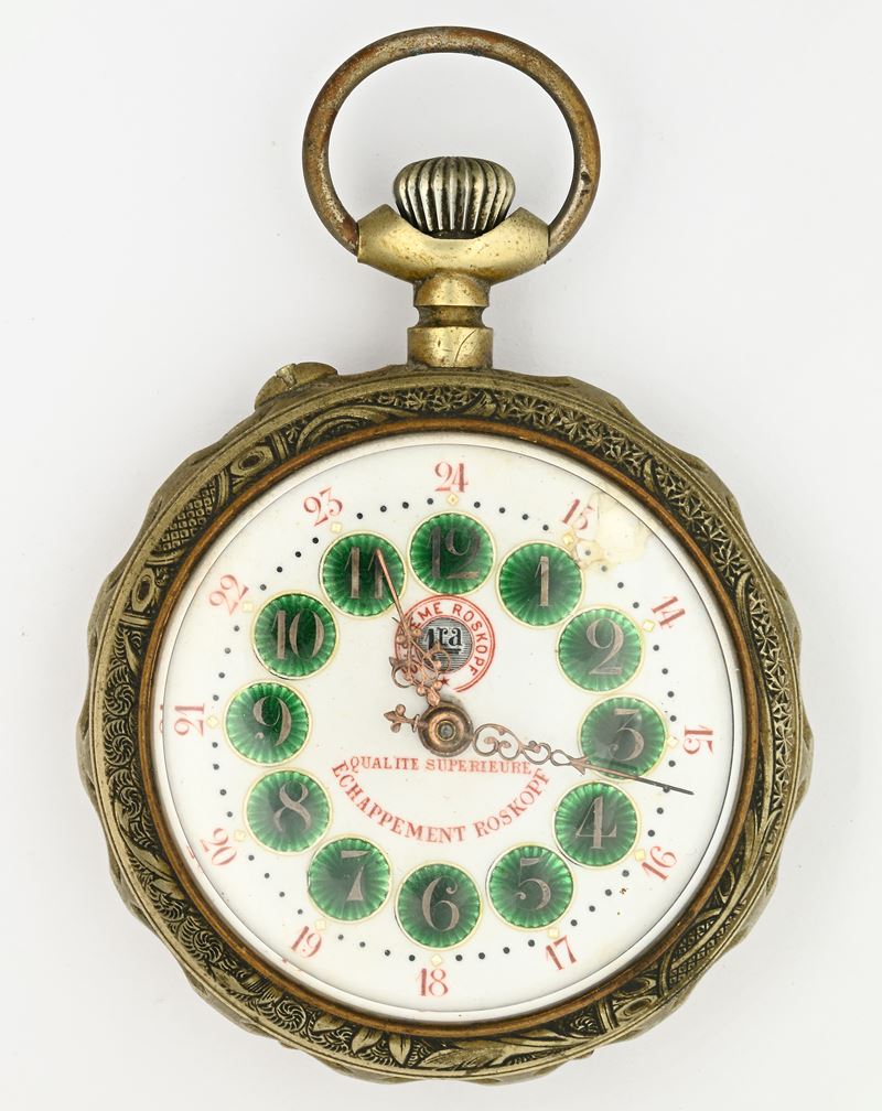 Orologio da tasca Roskopf remontoir per uomo, metallo, inizi XX secolo