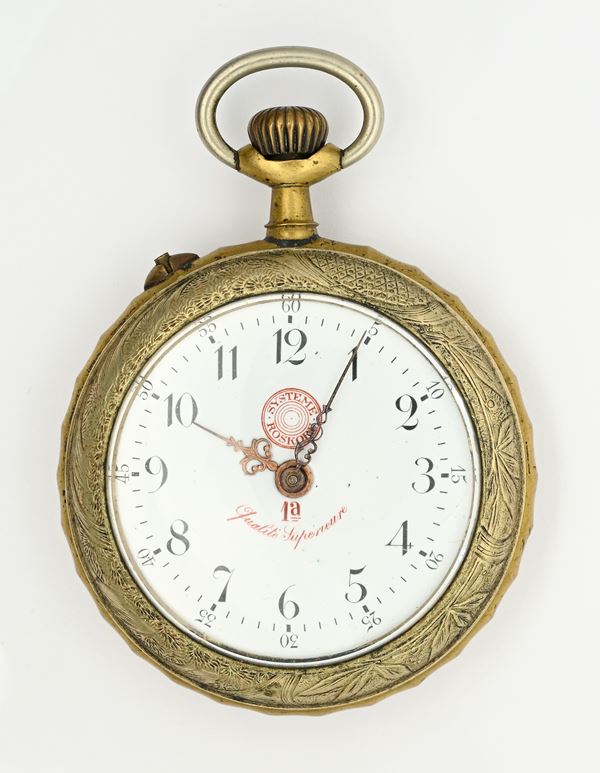  Orologio da tasca con scappamento Roskopf remontoir da uomo in metallo con cassa decorata con scena di paesaggio