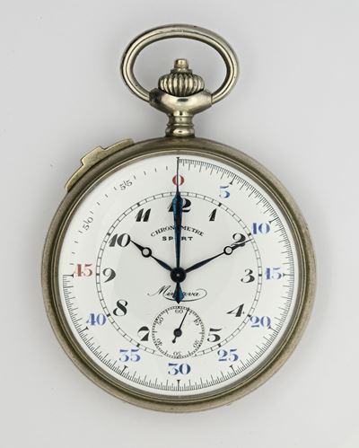 Minerva, Chronometre Sport — orologio da tasca cronometro sportivo con scappamento ad ancora remo...