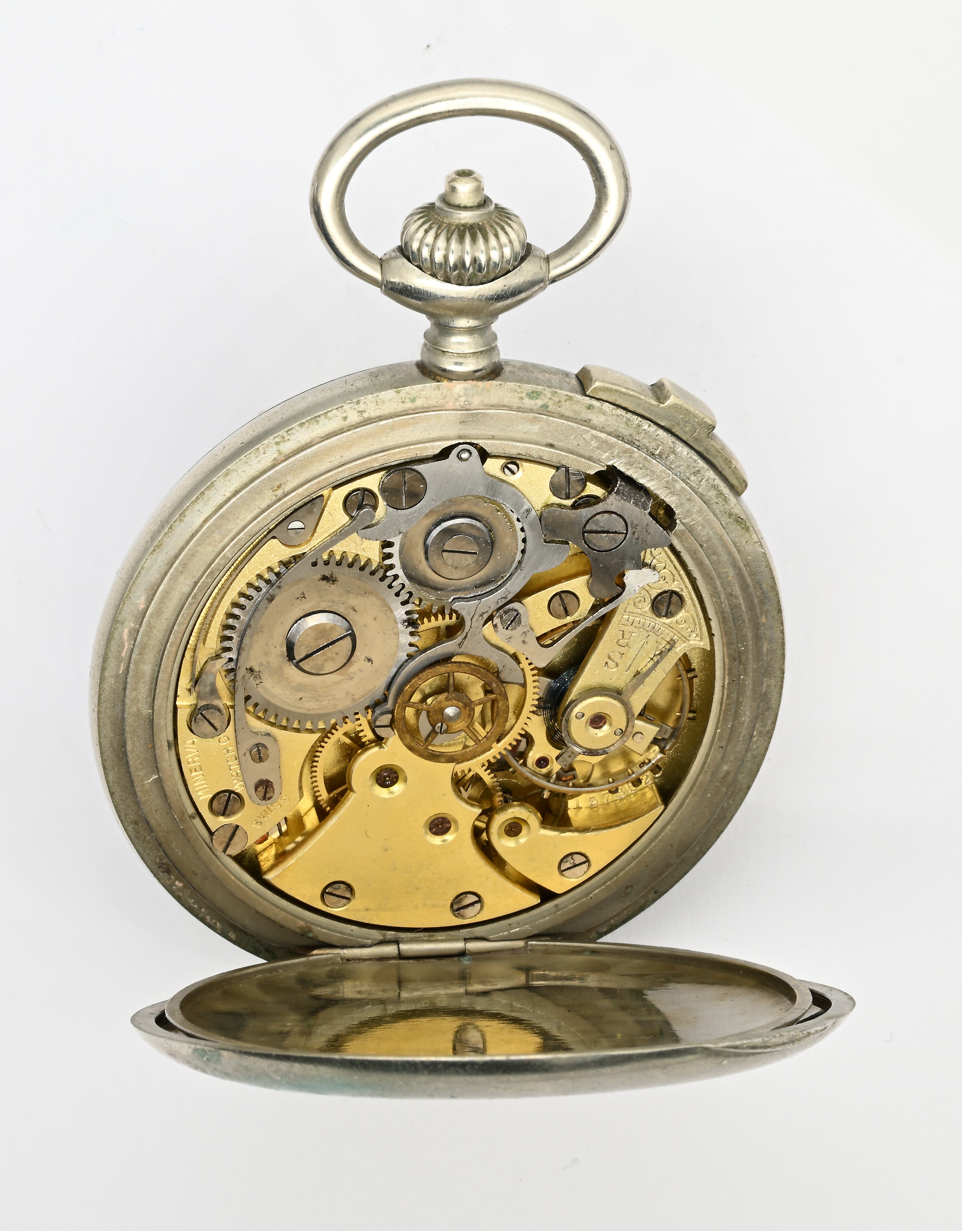 Minerva, Chronometre Sport — orologio da tasca cronometro sportivo con scappamento ad ancora remo...
