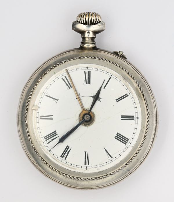 Anonimo svizzero Patent N° 17104 D.R.G.M. N° 97674 - Orologio da tasca svegliarino con scappamento ad ancora remontoir da uomo in argento 800/000 