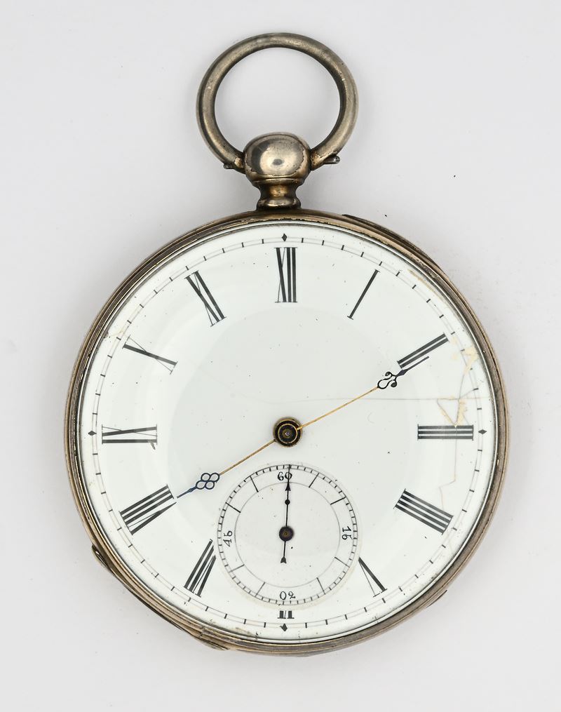 Orologio da tasca, scappamento ad ancora, carica a chiavetta, in argento (circa 1860)