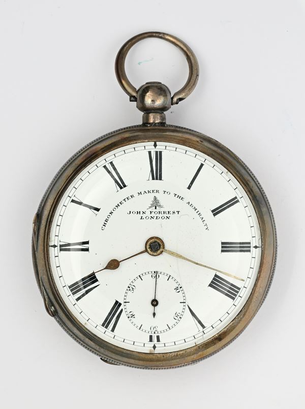John Forrest London - Orologio da tasca con scappamento ad ancora carica a chiavetta da uomo in argento sterling, cassa con punzoni Birmingham 1902