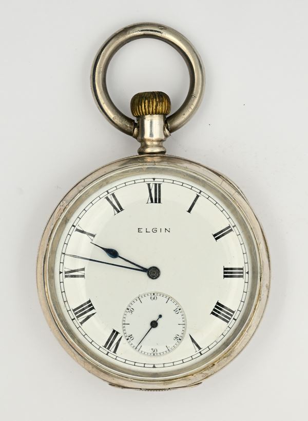 Elgin Natl Watch Co. U.S.A. - Orologio da tasca con scappamento ad ancora remontoir da uomo in argento sterling