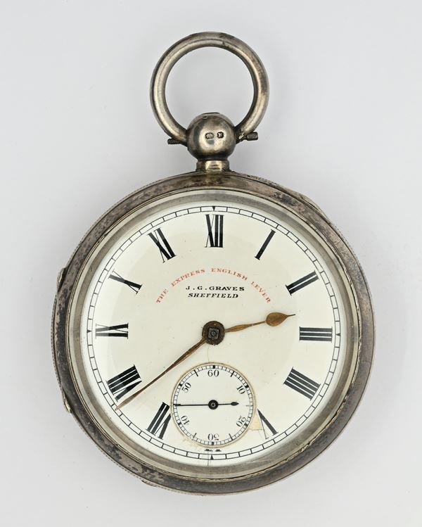 J.G. Graves Sheffield (The Express English Lever) - Orologio da tasca con scappamento ad ancora carica a chiavetta da uomo in argento sterling, cassa con punzoni Chester 1897